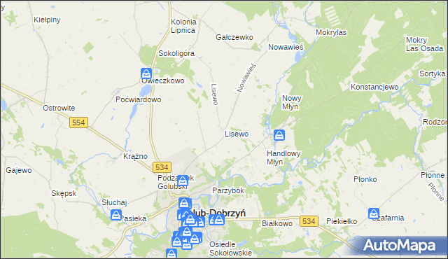 mapa Lisewo gmina Golub-Dobrzyń, Lisewo gmina Golub-Dobrzyń na mapie Targeo