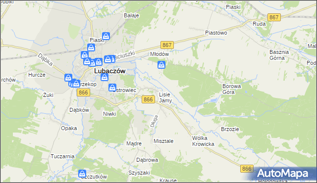 mapa Lisie Jamy gmina Lubaczów, Lisie Jamy gmina Lubaczów na mapie Targeo