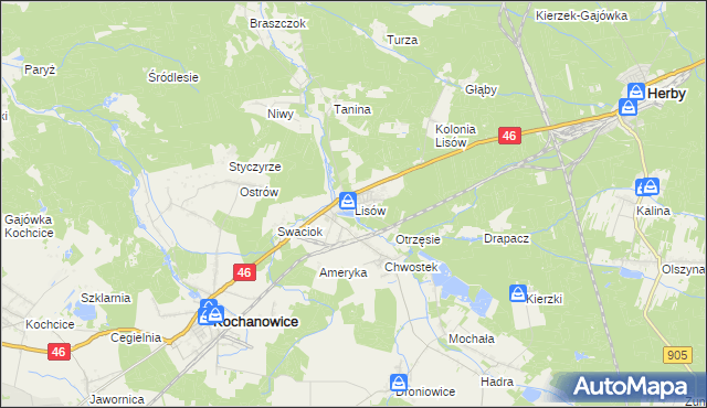 mapa Lisów gmina Herby, Lisów gmina Herby na mapie Targeo