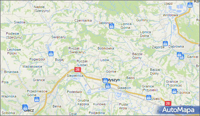 mapa Lisów gmina Skołyszyn, Lisów gmina Skołyszyn na mapie Targeo