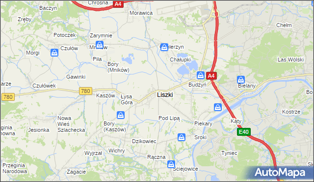 mapa Liszki powiat krakowski, Liszki powiat krakowski na mapie Targeo