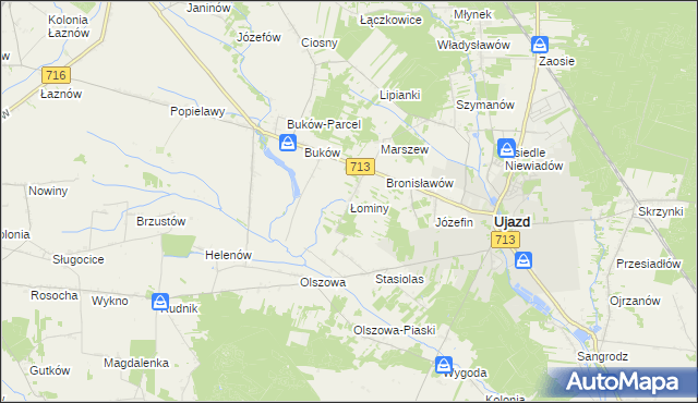 mapa Łominy gmina Ujazd, Łominy gmina Ujazd na mapie Targeo