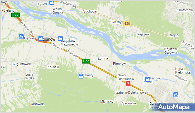 mapa Łomna gmina Czosnów, Łomna gmina Czosnów na mapie Targeo