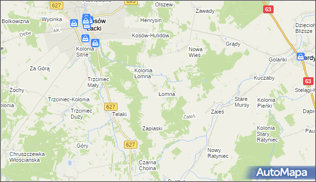 mapa Łomna gmina Kosów Lacki, Łomna gmina Kosów Lacki na mapie Targeo