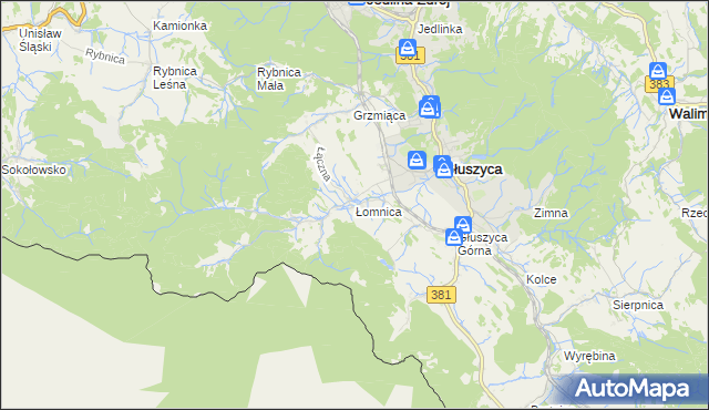 mapa Łomnica gmina Głuszyca, Łomnica gmina Głuszyca na mapie Targeo
