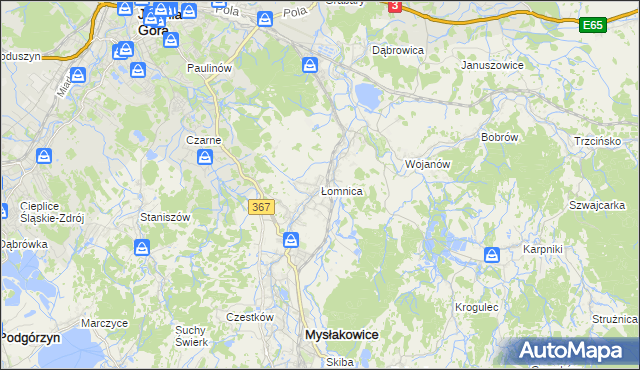 mapa Łomnica gmina Mysłakowice, Łomnica gmina Mysłakowice na mapie Targeo