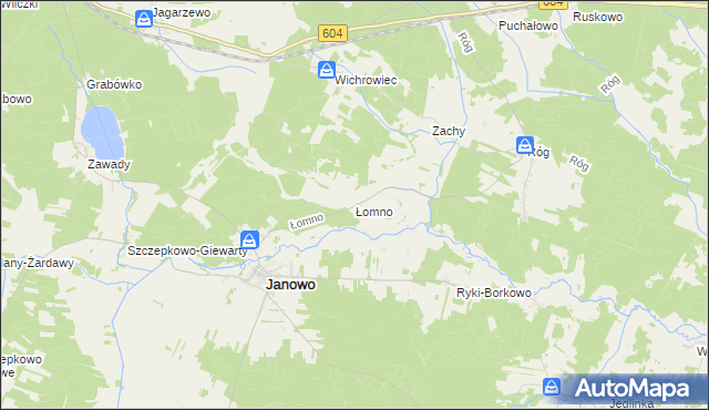 mapa Łomno gmina Janowo, Łomno gmina Janowo na mapie Targeo