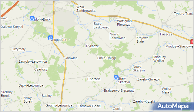 mapa Łosie-Dołęgi, Łosie-Dołęgi na mapie Targeo
