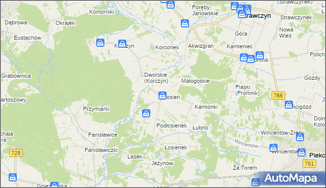mapa Łosień gmina Piekoszów, Łosień gmina Piekoszów na mapie Targeo