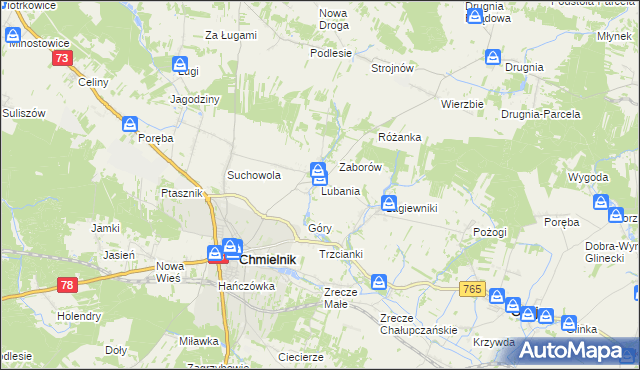 mapa Lubania gmina Chmielnik, Lubania gmina Chmielnik na mapie Targeo