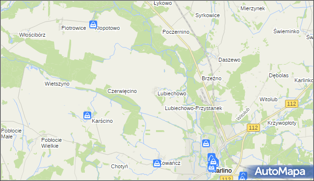 mapa Lubiechowo gmina Karlino, Lubiechowo gmina Karlino na mapie Targeo