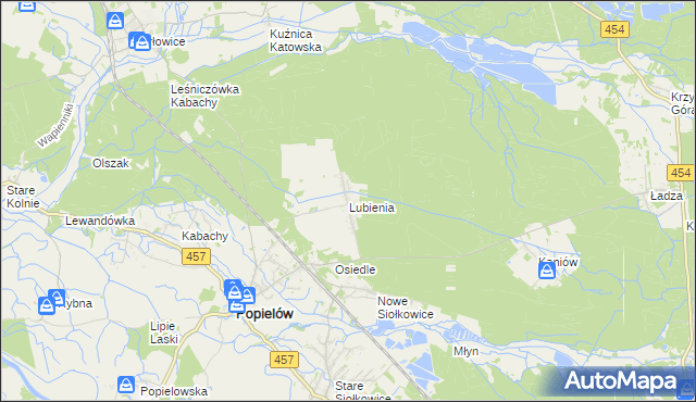 mapa Lubienia gmina Popielów, Lubienia gmina Popielów na mapie Targeo