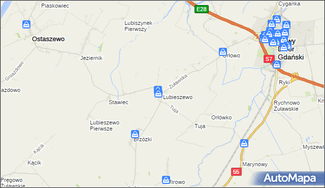 mapa Lubieszewo gmina Nowy Dwór Gdański, Lubieszewo gmina Nowy Dwór Gdański na mapie Targeo