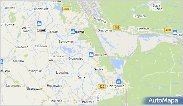mapa Lubieszów gmina Bierawa, Lubieszów gmina Bierawa na mapie Targeo