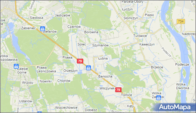 mapa Łubna gmina Góra Kalwaria, Łubna gmina Góra Kalwaria na mapie Targeo