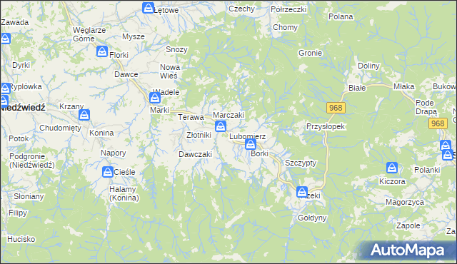 mapa Lubomierz gmina Mszana Dolna, Lubomierz gmina Mszana Dolna na mapie Targeo