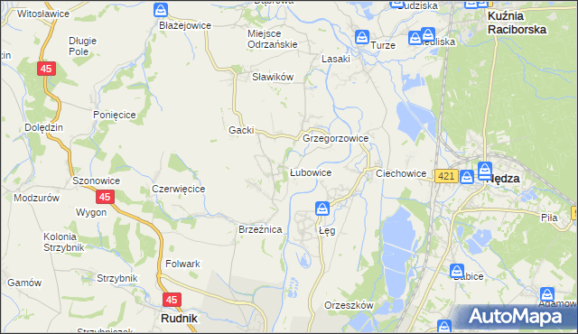 mapa Łubowice gmina Rudnik, Łubowice gmina Rudnik na mapie Targeo