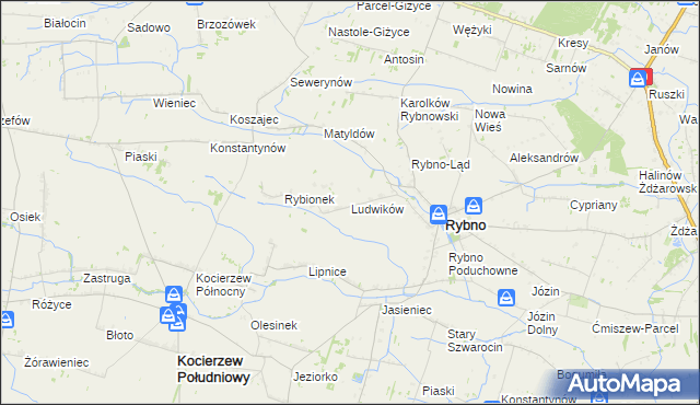 mapa Ludwików gmina Rybno, Ludwików gmina Rybno na mapie Targeo