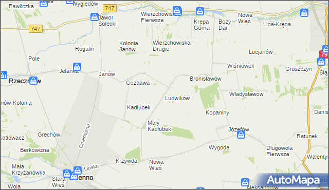mapa Ludwików gmina Sienno, Ludwików gmina Sienno na mapie Targeo