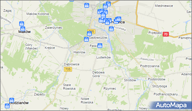 mapa Ludwików gmina Skierniewice, Ludwików gmina Skierniewice na mapie Targeo