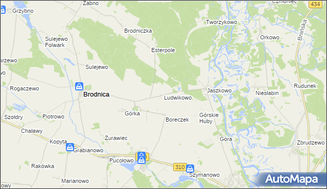 mapa Ludwikowo gmina Brodnica, Ludwikowo gmina Brodnica na mapie Targeo