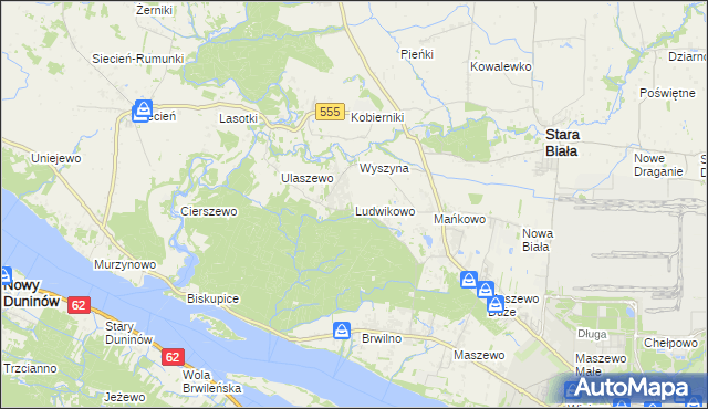 mapa Ludwikowo gmina Stara Biała, Ludwikowo gmina Stara Biała na mapie Targeo