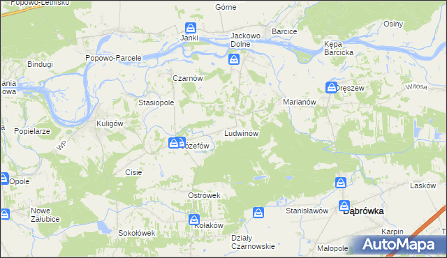 mapa Ludwinów gmina Dąbrówka, Ludwinów gmina Dąbrówka na mapie Targeo