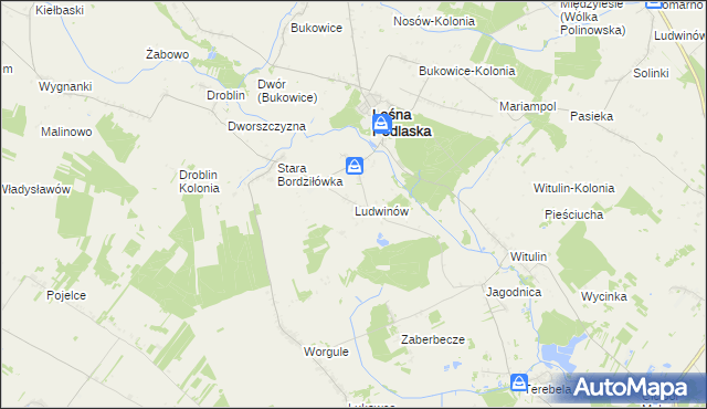 mapa Ludwinów gmina Leśna Podlaska, Ludwinów gmina Leśna Podlaska na mapie Targeo
