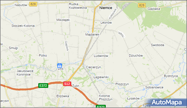 mapa Ludwinów gmina Niemce, Ludwinów gmina Niemce na mapie Targeo