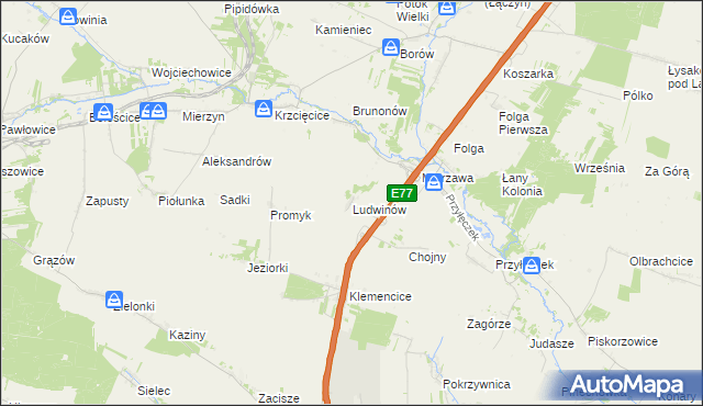 mapa Ludwinów gmina Wodzisław, Ludwinów gmina Wodzisław na mapie Targeo