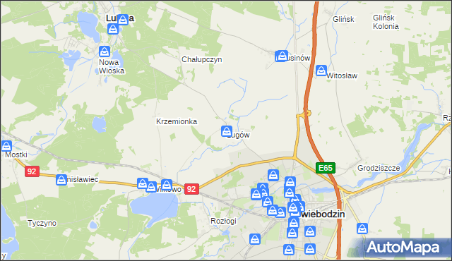 mapa Ługów gmina Świebodzin, Ługów gmina Świebodzin na mapie Targeo