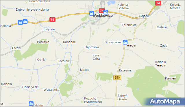 mapa Łysa Góra gmina Werbkowice, Łysa Góra gmina Werbkowice na mapie Targeo