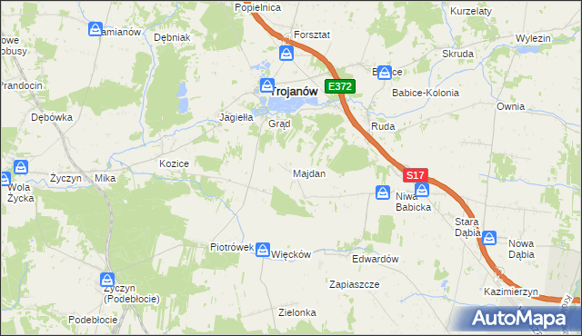 mapa Majdan gmina Trojanów, Majdan gmina Trojanów na mapie Targeo