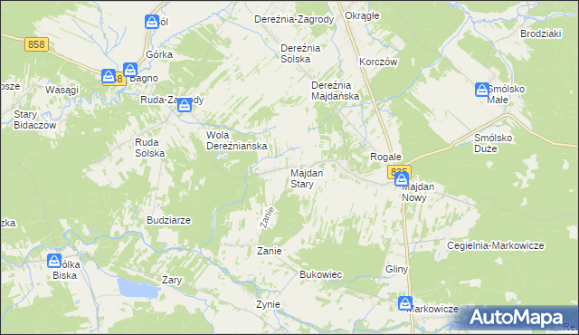 mapa Majdan Stary, Majdan Stary na mapie Targeo