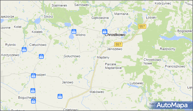 mapa Majdany gmina Chrostkowo, Majdany gmina Chrostkowo na mapie Targeo