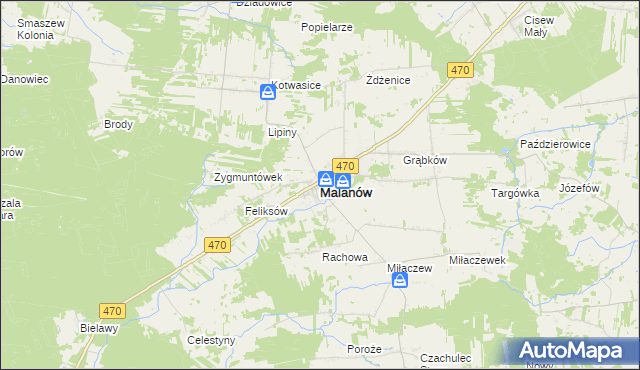mapa Malanów powiat turecki, Malanów powiat turecki na mapie Targeo