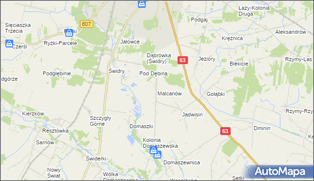 mapa Malcanów gmina Łuków, Malcanów gmina Łuków na mapie Targeo