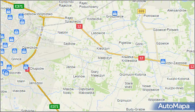 mapa Małęczyn gmina Gózd, Małęczyn gmina Gózd na mapie Targeo