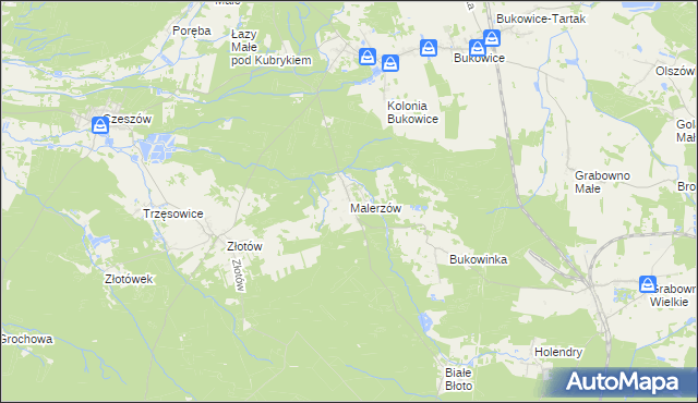 mapa Malerzów, Malerzów na mapie Targeo