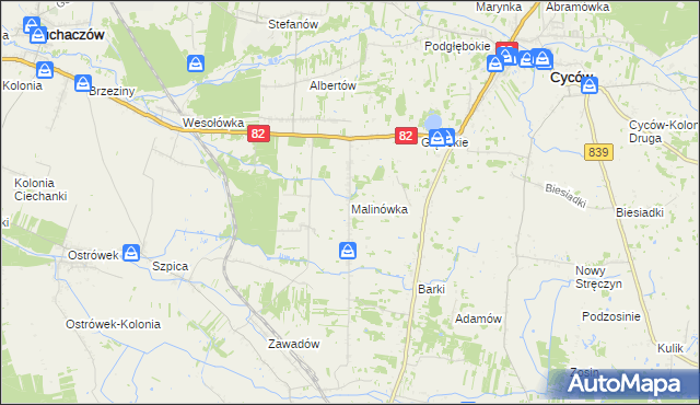 mapa Malinówka gmina Cyców, Malinówka gmina Cyców na mapie Targeo