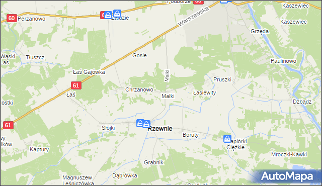mapa Małki gmina Rzewnie, Małki gmina Rzewnie na mapie Targeo