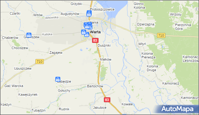 mapa Małków gmina Warta, Małków gmina Warta na mapie Targeo