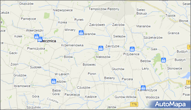 mapa Małoszów gmina Skalbmierz, Małoszów gmina Skalbmierz na mapie Targeo