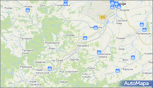 mapa Manasterz gmina Jawornik Polski, Manasterz gmina Jawornik Polski na mapie Targeo