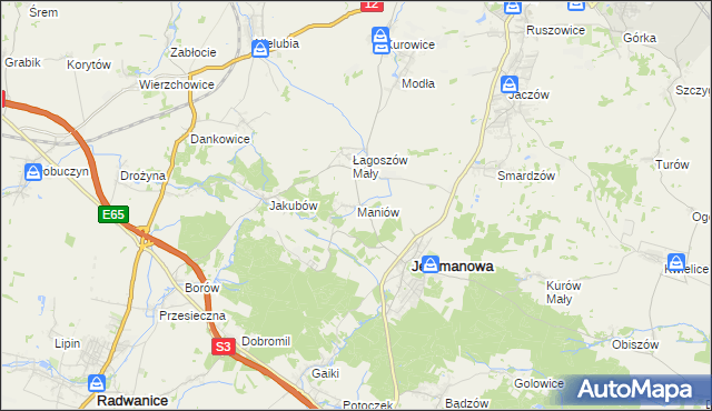 mapa Maniów gmina Jerzmanowa, Maniów gmina Jerzmanowa na mapie Targeo