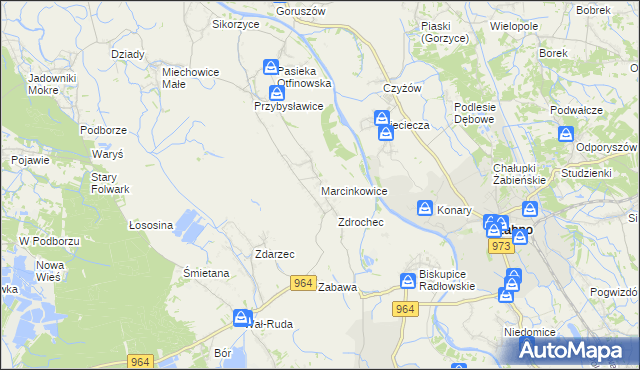 mapa Marcinkowice gmina Radłów, Marcinkowice gmina Radłów na mapie Targeo