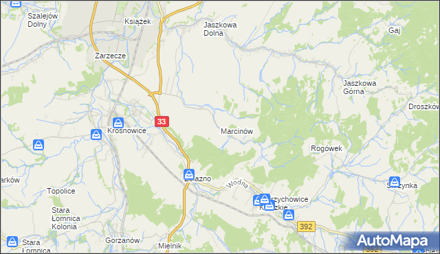 mapa Marcinów gmina Kłodzko, Marcinów gmina Kłodzko na mapie Targeo