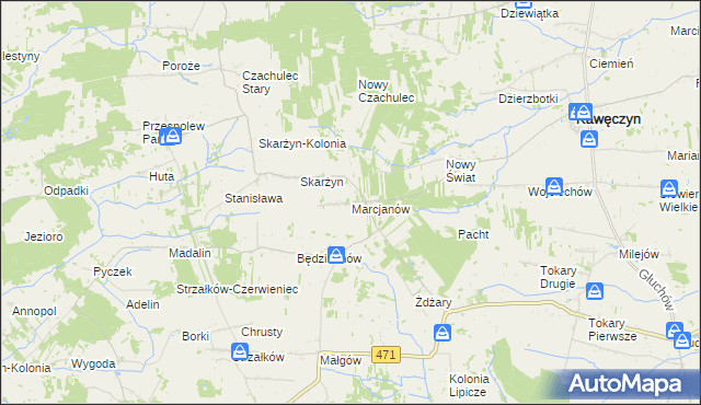 mapa Marcjanów gmina Kawęczyn, Marcjanów gmina Kawęczyn na mapie Targeo