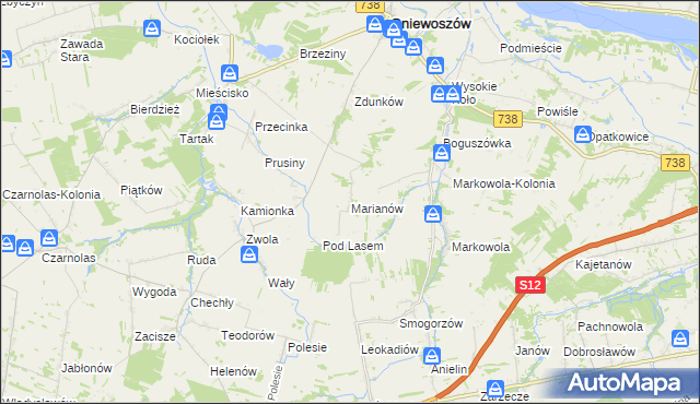mapa Marianów gmina Gniewoszów, Marianów gmina Gniewoszów na mapie Targeo