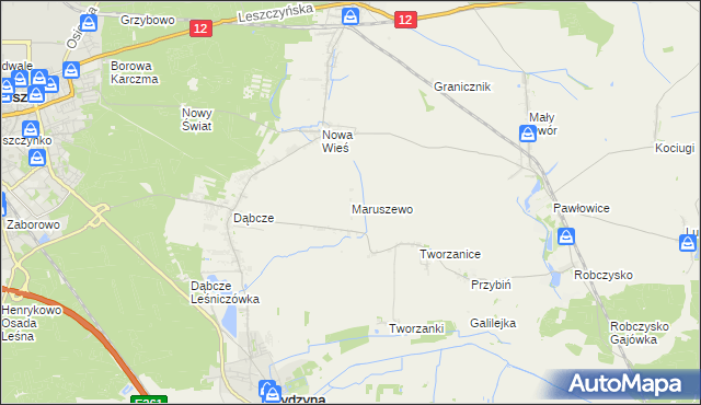 mapa Maruszewo gmina Rydzyna, Maruszewo gmina Rydzyna na mapie Targeo